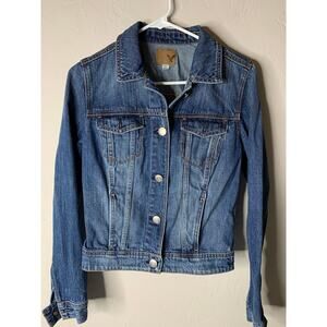 American Eagle Women's Denim Jean Jacket Size Small Petite Button Up